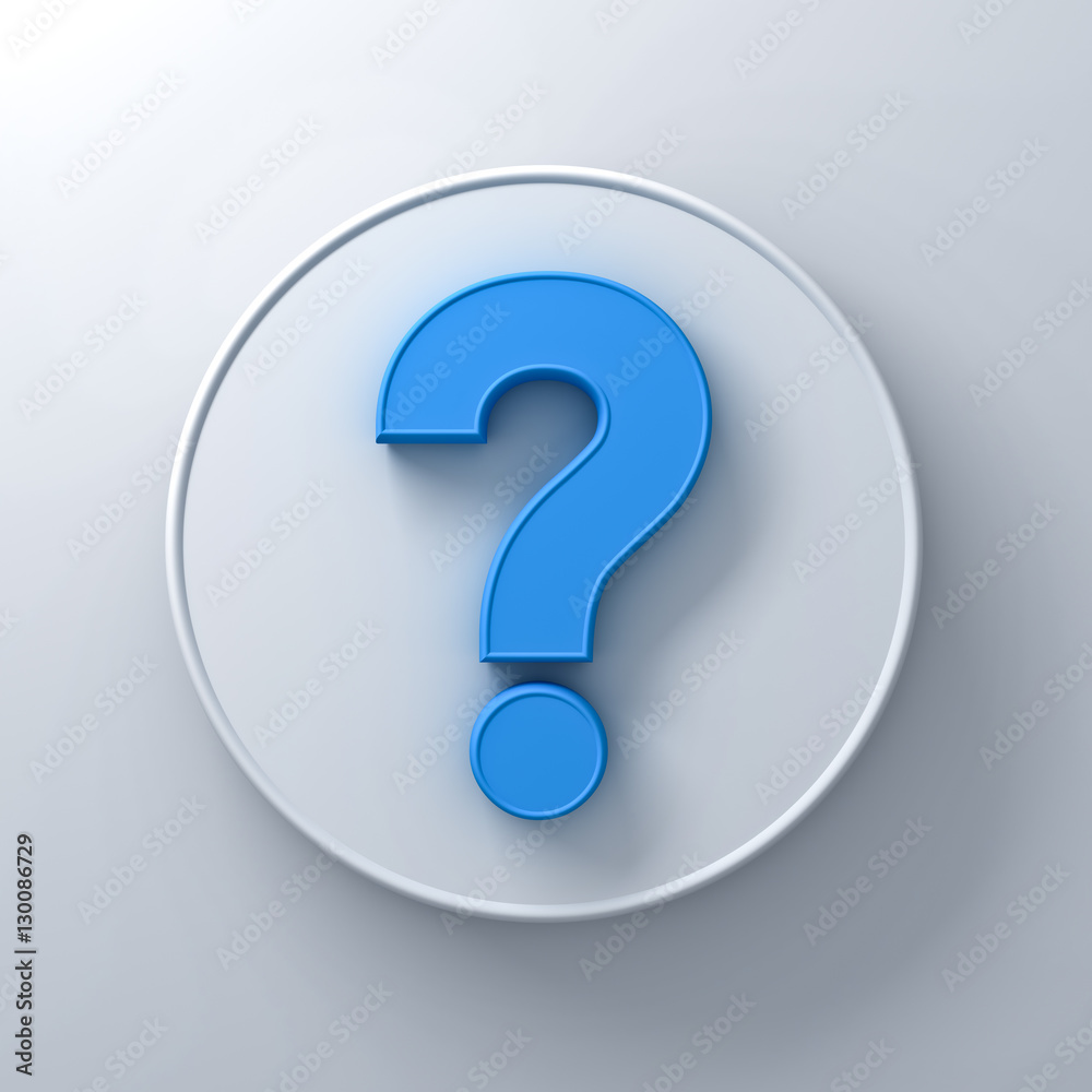 Blue question mark on round white signboard background abstract with shadow 3D rendering Blue question mark on round white signboard background abstract with shadow 3D rendering
