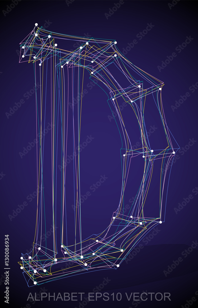 Vector illustration of a Multicolor sketched D. Hand drawn 3D D.