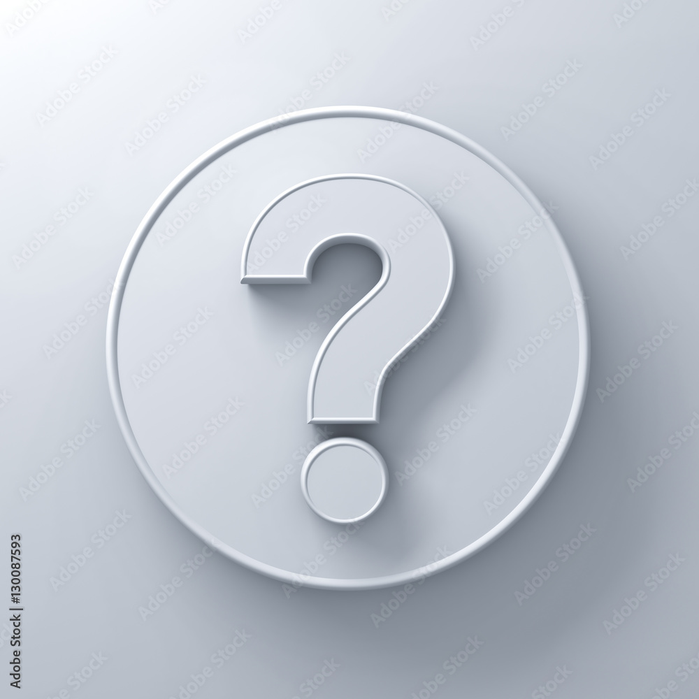 White question mark on white round signboard background abstract with shadow 3D rendering White question mark on white round signboard background abstract with shadow 3D rendering