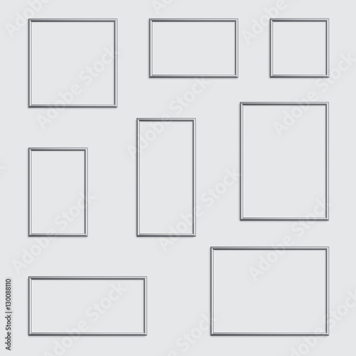 Vector silver photo or picture frame in different proportions and sizes.