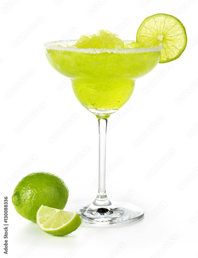 frozen margarita garnished with lime isolated on white frozen margarita garnished with lime isolated on white