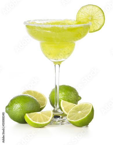 classic margarita cocktail and lime isolated on white