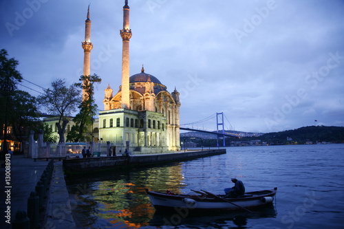 Ortakoy Mecidiye mosque and the Bosphorus bridge, Istanbul, Turkey photo