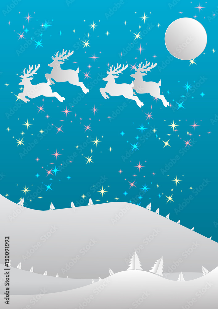 Card in paper style. Postcard or invitation to the Christmas and New Year holidays.