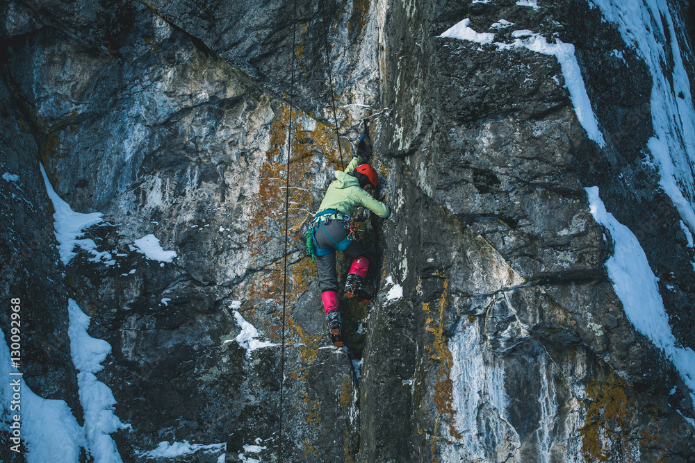 Climbing in winter. Climbing in winter.