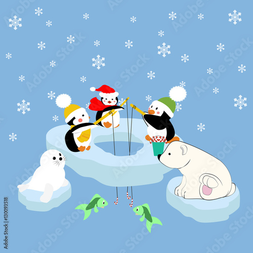 Pengiuns seal and bear fishing