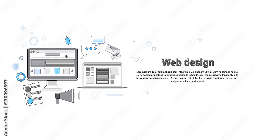 Graphic Web Design Creative Designer Work Equipment Concept Banner Thin Line Vector Illustration Graphic Web Design Creative Designer Work Equipment Concept Banner Thin Line Vector Illustration