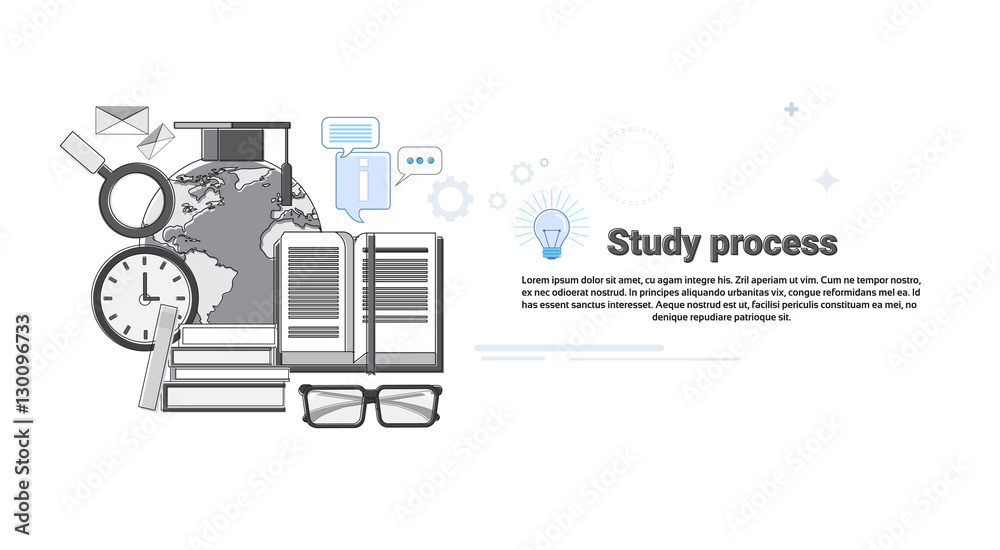 School Study Process University Education Web Banner Vector Illustration