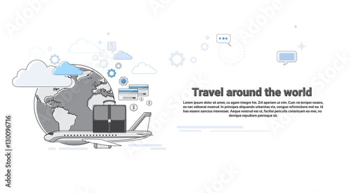 Around World Travel Tourism Web Banner Vector Illustration