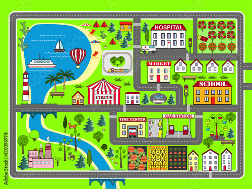 City landscape car track. Kids play mat