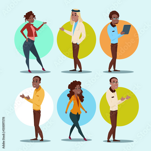Ethnic Business People Group Set Mix Race Businesspeople Team Flat Vector Illustration
