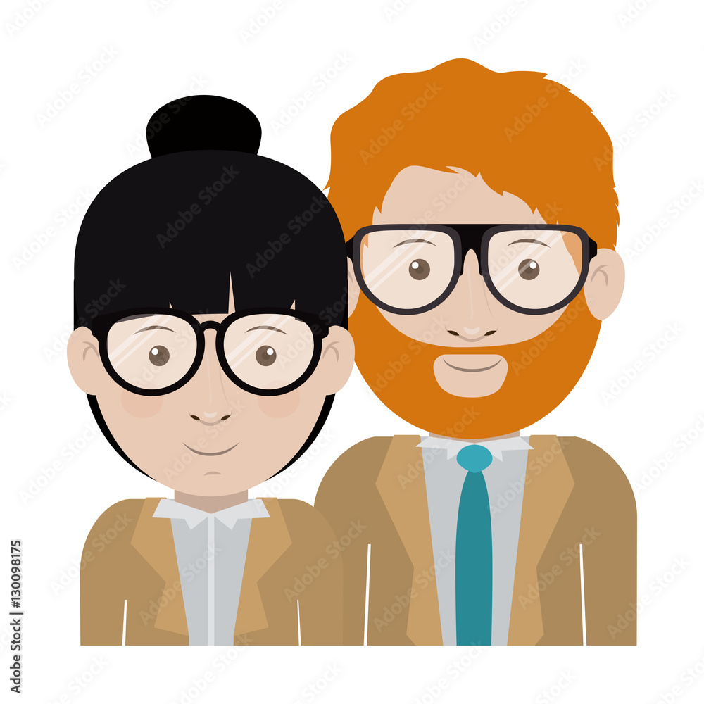 Man and woman cartoon with glasses icon. Couple relationship and love theme. Isolated design. Vector illustration Man and woman cartoon with glasses icon. Couple relationship and love theme. Isolated design. Vector illustration