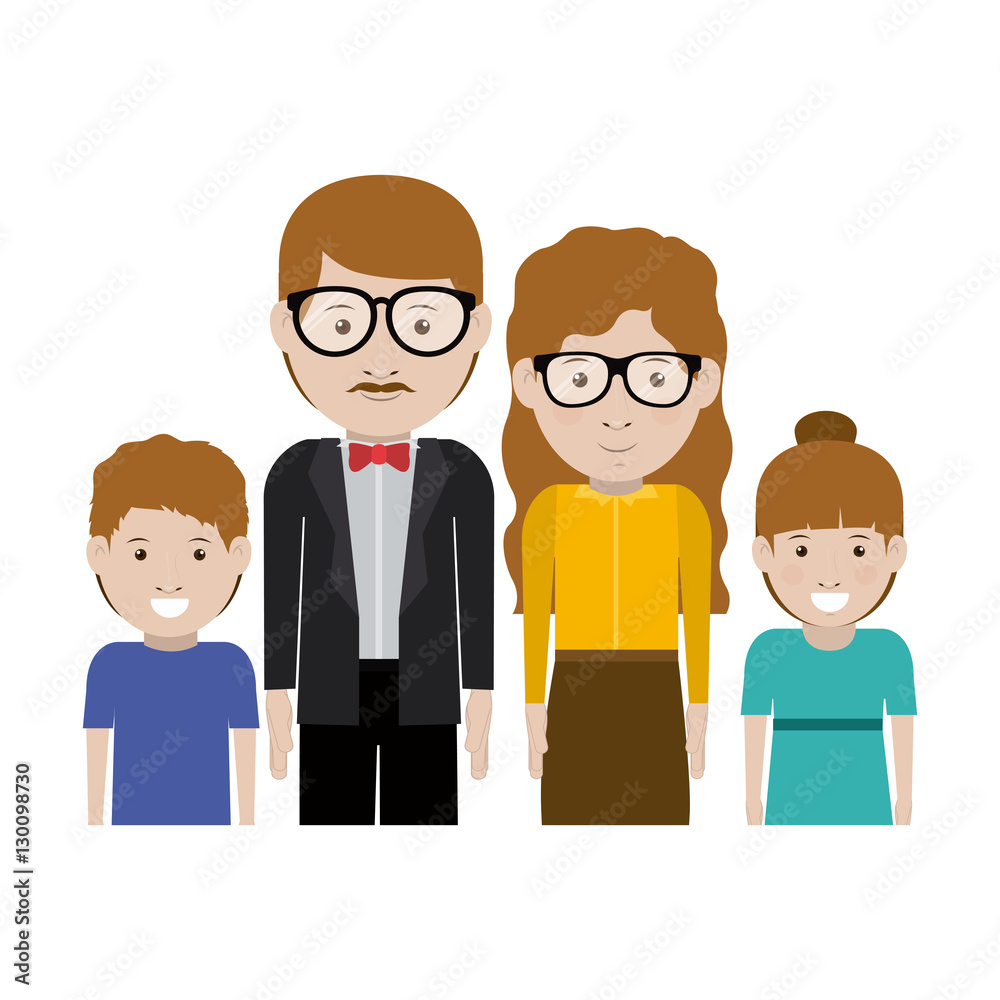 Mother and father with kids cartoon icon. Family relationship avatar and generation theme. Isolated design. Vector illustration Mother and father with kids cartoon icon. Family relationship avatar and generation theme. Isolated design. Vector illustration