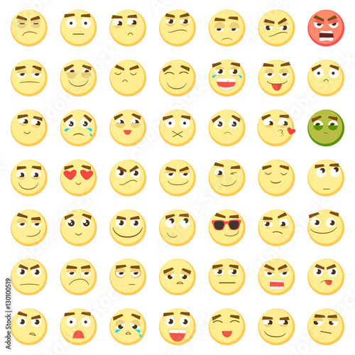Emoticon set. Collection of Emoji. 3d emoticons. Smiley face icons isolated on white background. Vector
