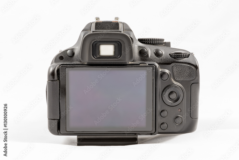 Black unbranded DSLR camera isolated on white background Black unbranded DSLR camera isolated on white background
