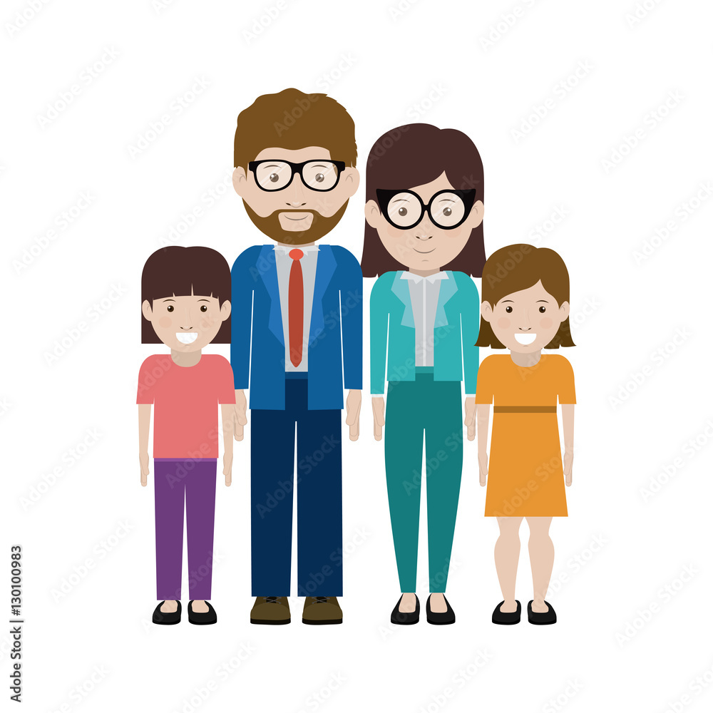 Mother and father with kids cartoon icon. Family relationship avatar and generation theme. Isolated design. Vector illustration