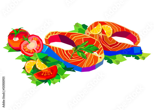 fish lemon tomato dish seafood shrimp vector