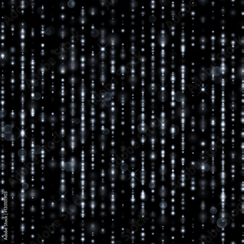 Silver threads with sparkling particles, gold tinsel glitter rain drops