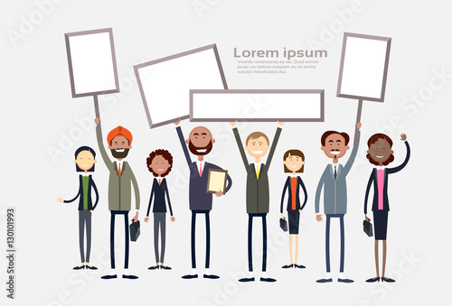 Ethnic Business People Group Full Length Mix Race Businessman And Businesswoman Team Flat Vector Illustration © mast3r
