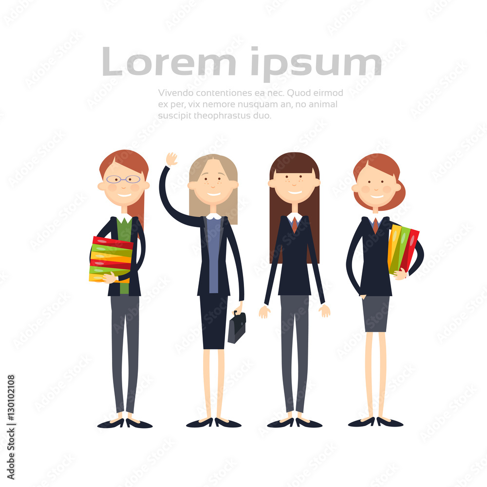 Business Woman Group Full Length Businesswoman Team Flat Vector Illustration