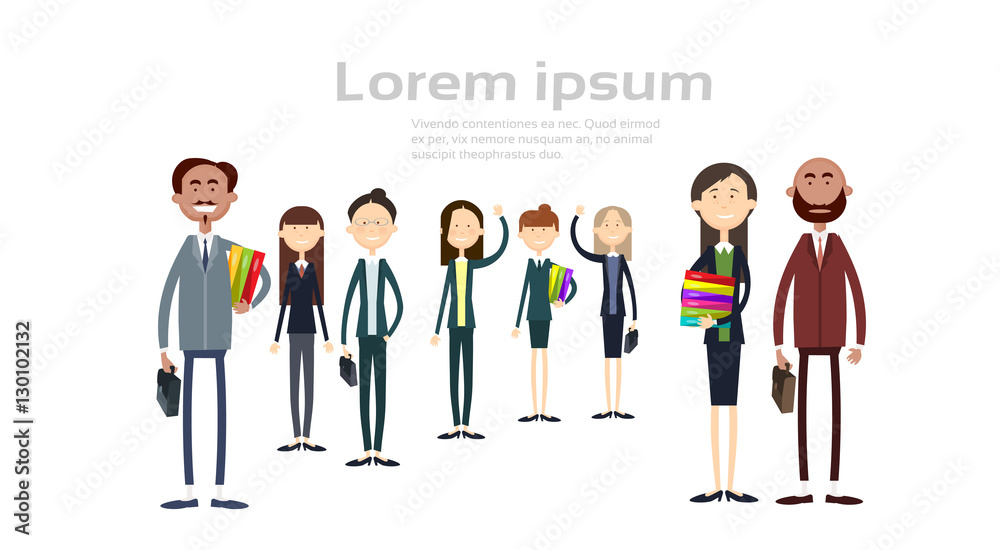 Ethnic Business People Group Full Length Mix Race Businessman And Businesswoman Team Flat Vector Illustration Ethnic Business People Group Full Length Mix Race Businessman And Businesswoman Team Flat Vector Illustration