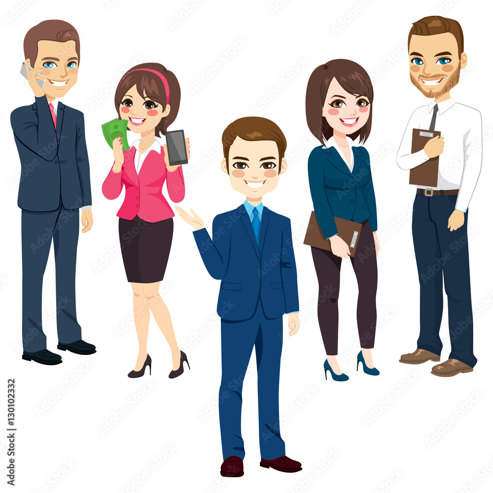 Group of men and women business people standing team concept Group of men and women business people standing team concept