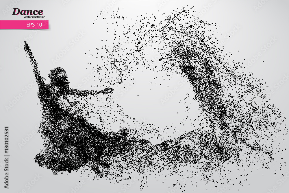 Fototapeta premium Silhouette of a dancing girl from particle. Dancer woman.