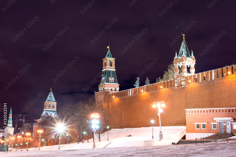 Fototapeta premium Night red square in winter