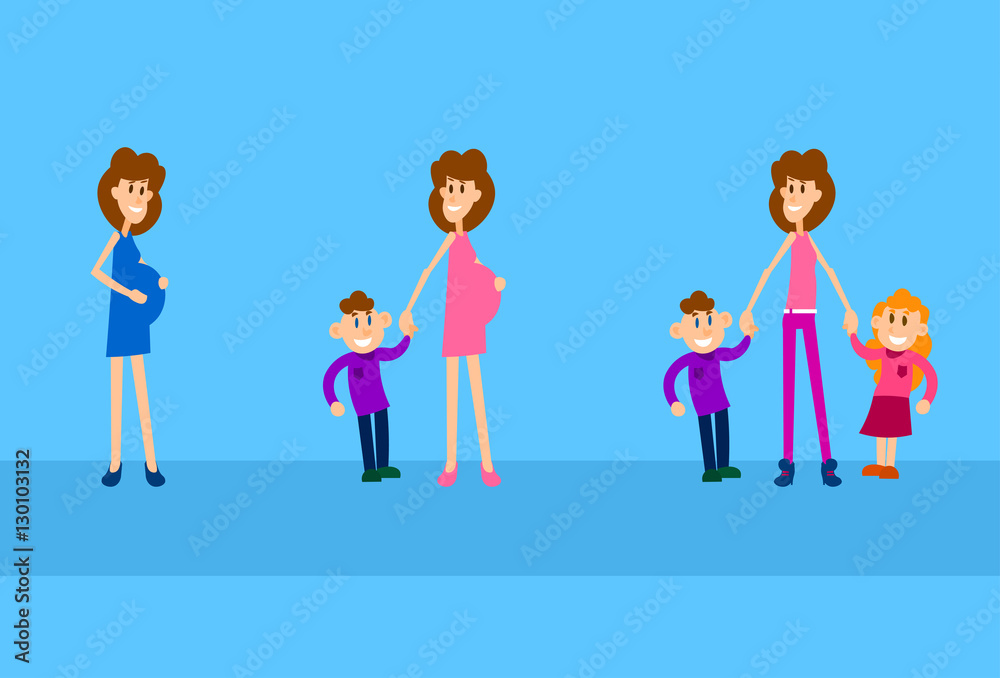 Mother With Children Set Pregnant Woman Son Daughter Family Collection Flat Vector Illustration Mother With Children Set Pregnant Woman Son Daughter Family Collection Flat Vector Illustration