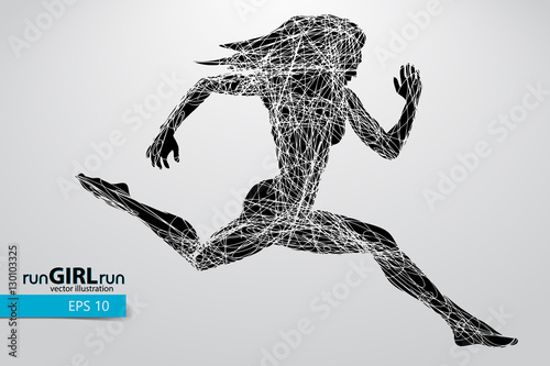 Silhouette of a running female.