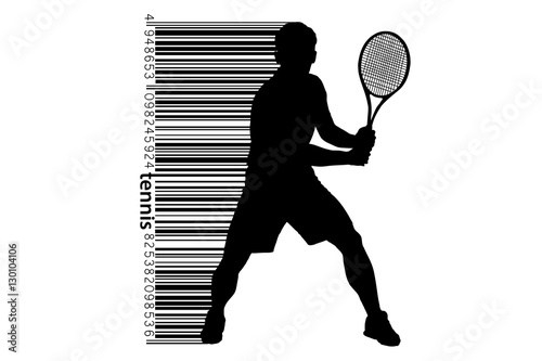 Silhouette of a tennis player and barcode