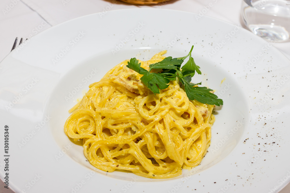 Tasty Spaghetti Carbonara with eggs