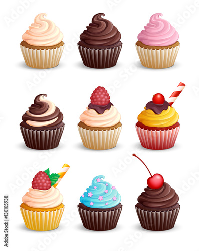 фотография Set cupcakes on a white background