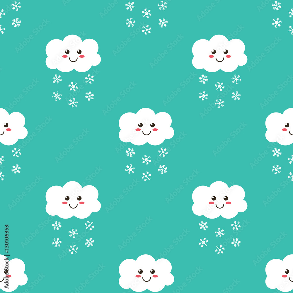 Cute happy cloud with snowflakes, winter seamless pattern background. Cute happy cloud with snowflakes, winter seamless pattern background.