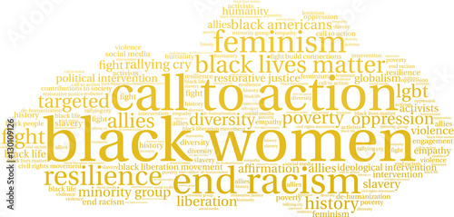 Black Women Word Cloud on a white background.