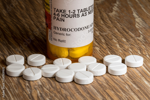 Macro of hydrocodone opioid tablets photo