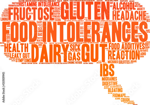 Food Intolerances word cloud on a white background. 