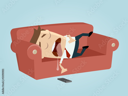 funny businessman sleeping on the sofa