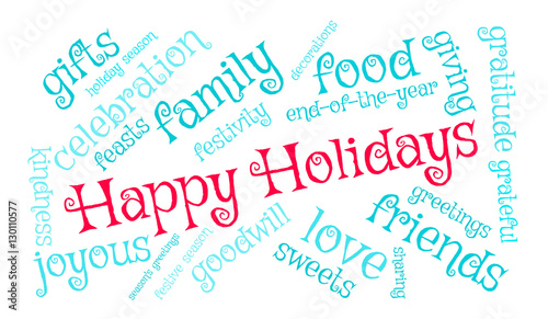 Happy Holidays word cloud on a white background.  © arloo