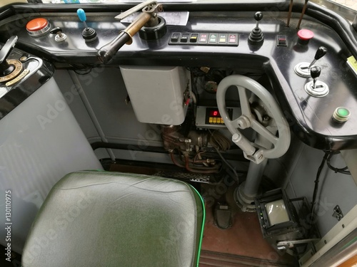cockpit of vintage tram driving