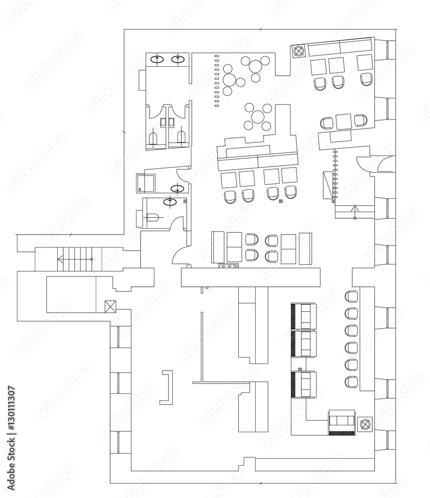 Standard cafe furniture symbols on floor plans