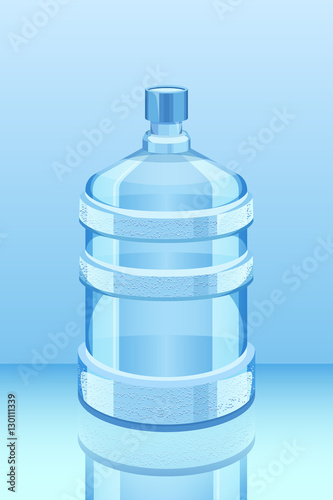 cooler water bottle reflected on blue vector illustration. Clean and fresh