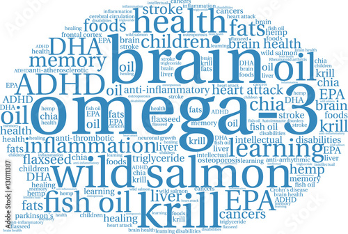 Omega-3 Word Cloud on a white background.