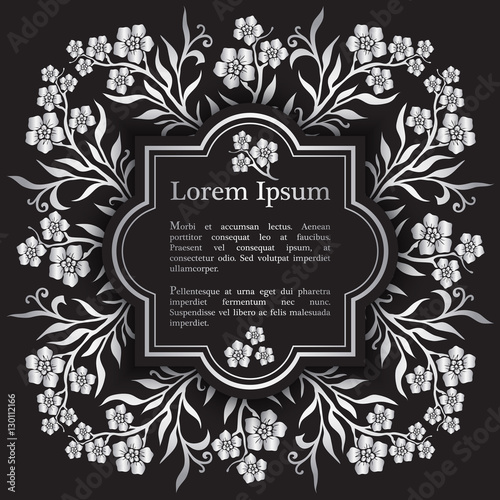 Background with silver myosotis (forget-me-not) graphic flowers