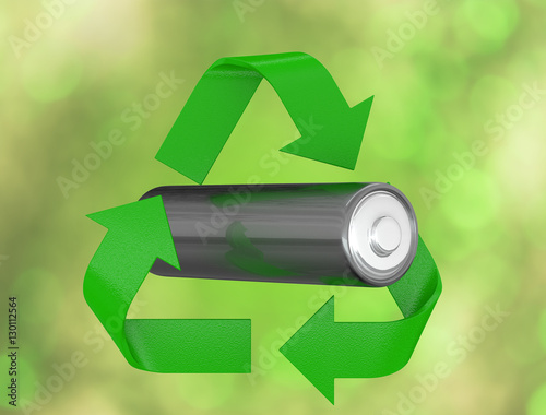 Вattery in a recycle logo. 3D render