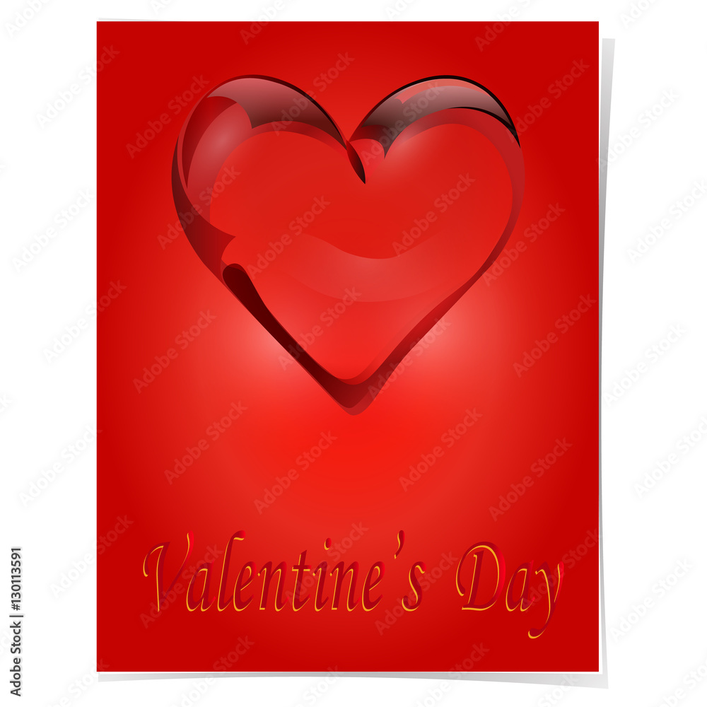 Transparent heart of rock crystal. Greeting card with the inscription on Valentinas day. illustration