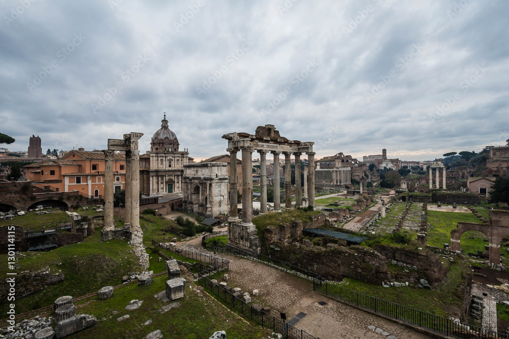 Roman forum in a cloudy morning, Rome, Italy