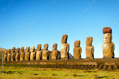 Long row of Moai on Easter Island