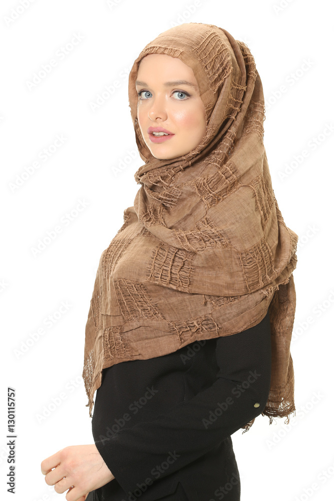 young elegant muslim women with scarf in studio young elegant muslim women with scarf in studio