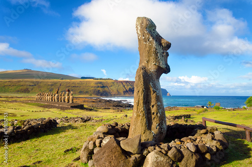Moai statues on Easter Island at Ahu Tongariki in Chile photo
